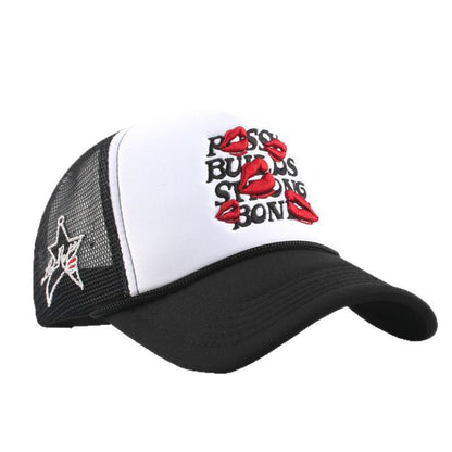 Embroidered Red Lips Trucker Cap