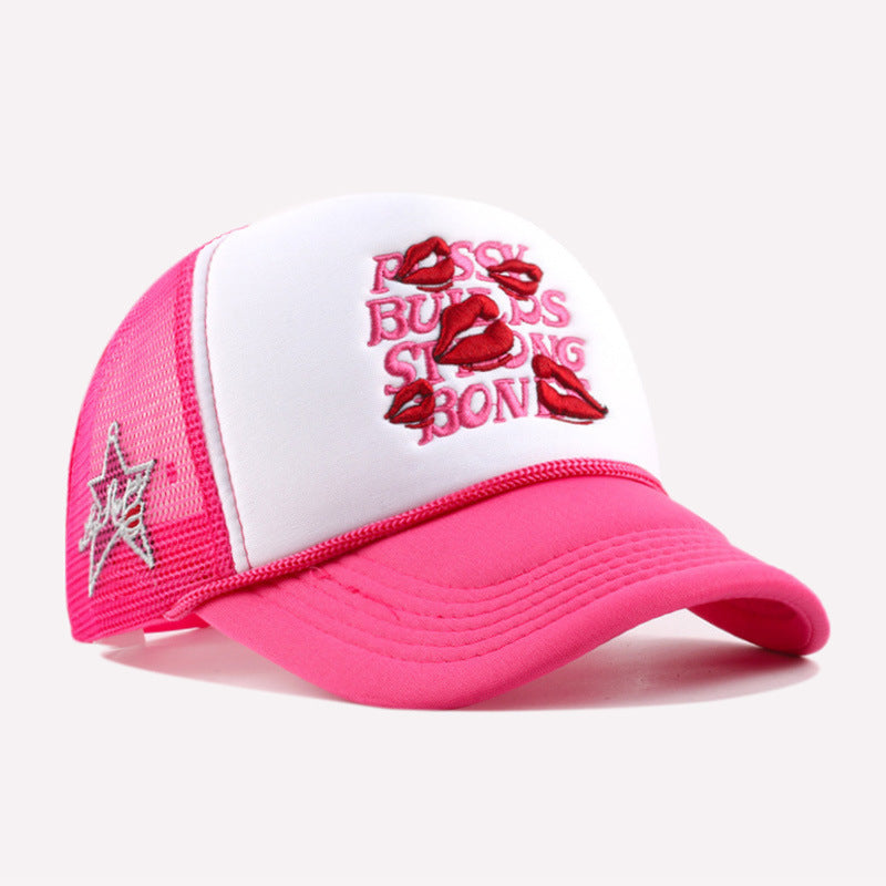 Embroidered Red Lips Trucker Cap