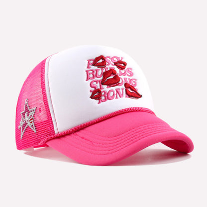 Embroidered Red Lips Trucker Cap